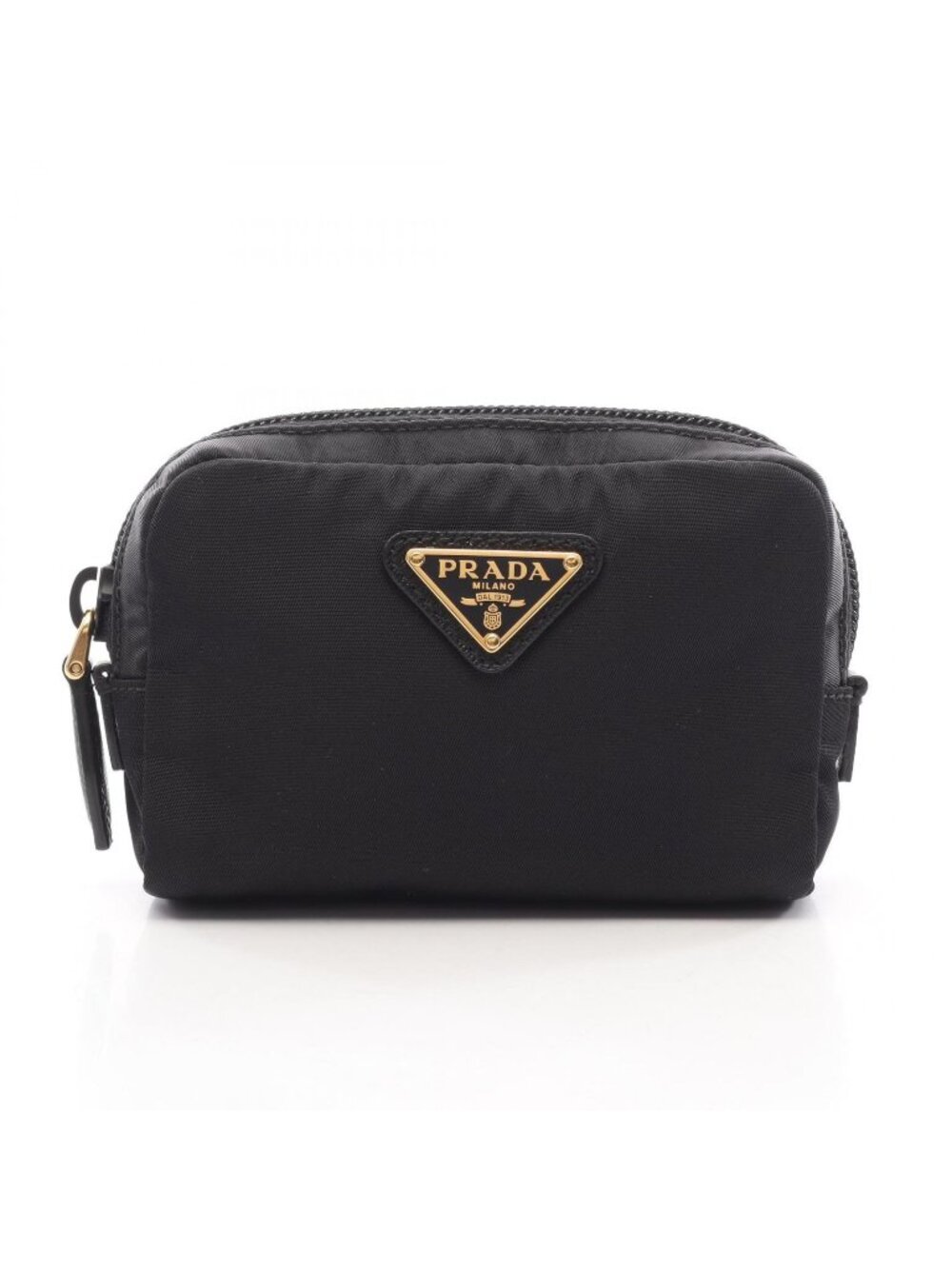 Prada Pouch Triangle Plate Black Nylon Saffiano Leather Logo Micro